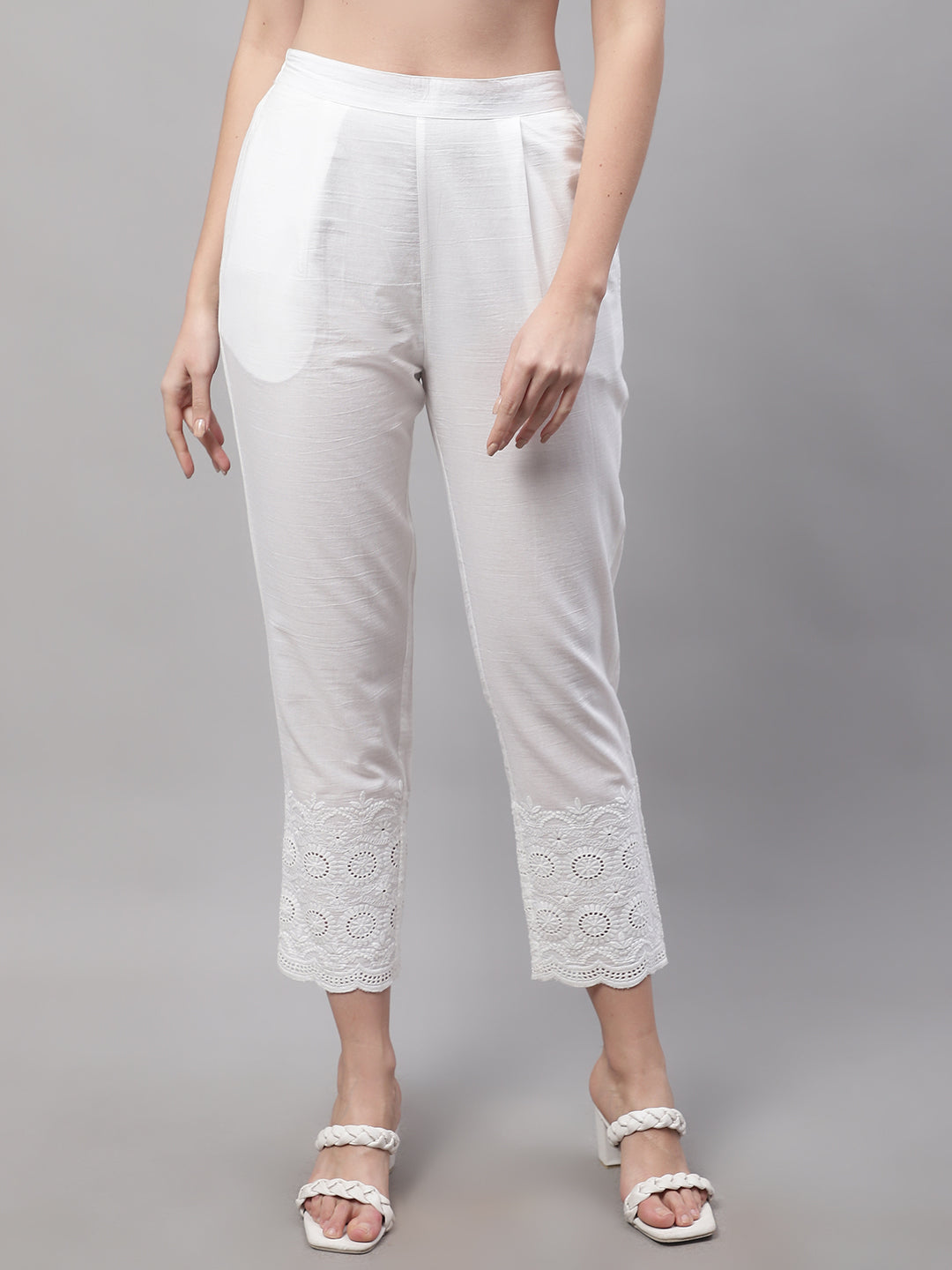 Buy Ecru Slim Pants With Lace Details Online - W for Woman